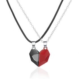 Couple Necklace Black And White Heart-shaped Multi-part (Color: Red Black NC21Y0036 5)