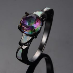 Jewelry Personalized Black Gold White Opal Colorful Ring (Color: Black, size: number 9)