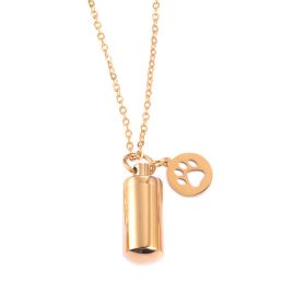 Stainless Steel Small Cylinder Plated Gold Silver Pet Urn Memorial Necklace (Color: Gold inner hollow claw)