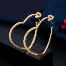 Earrings Studded With Diamonds Large Heart Earrings Temperament Holiday Gift Nightclub Hoop Earrings (Color: Gold)