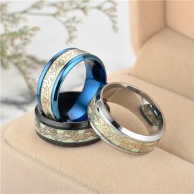 European And American New Hot Titanium Steel Fluorescent Double Dragon Ring Luminous Double Dragon Stainless Steel Jewelry Factory Direct Sales Wholes (Color: Steel Color Gold Leaf, size: No8)