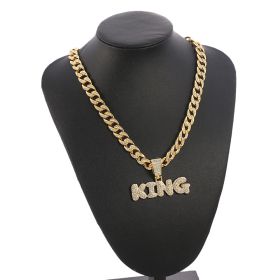 Hip Hop Diamond King Letter Pendant Necklace Cuban Chain Men Rapper Jewelry Accessories (select: XL2575-gold)