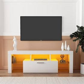 FashionTVstandTVcabinet,EntertainmentCenter,TVstationTV console,media console,with LEDlight belt,light belt remote control,toughenedglassshelf (Color: as picture)